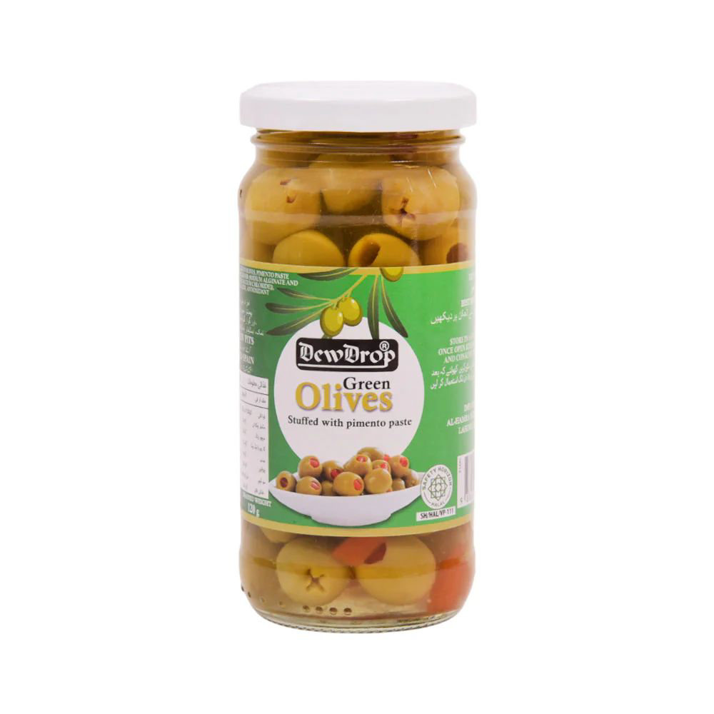 Picture of Dewdrop Green Olives Stuffed With Pimento Paste 230gm